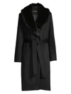 Sofia Cashmere Wool-cashmere Belted Shearling Collar Coat In Black