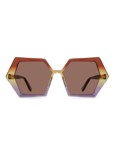 Zeus + Dione Emily In Paris Hexagon 54mm Polygonal Sunglasses In Brown Yellow Mauve Gradient