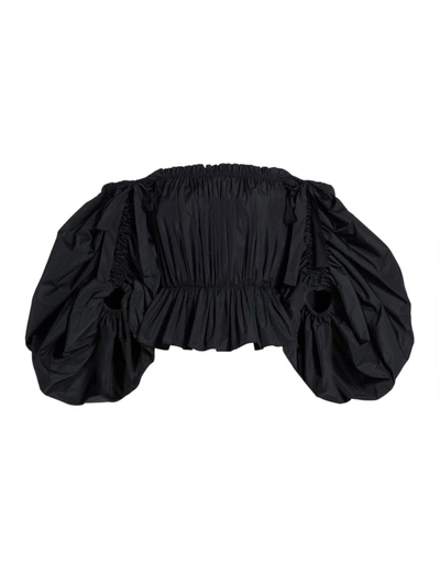 Jason Wu Collection Off-the-shoulder Pleated Recycled Taffeta Top In Black