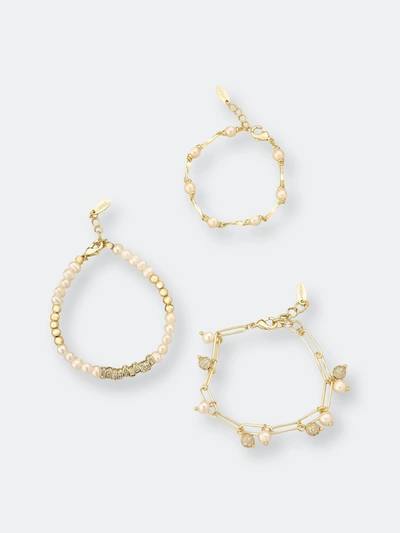 Ettika Pearl Bracelet Set In Gold