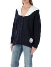 Ganni Sailor-collar Intarsia-knit Cardigan In Sky Capitan