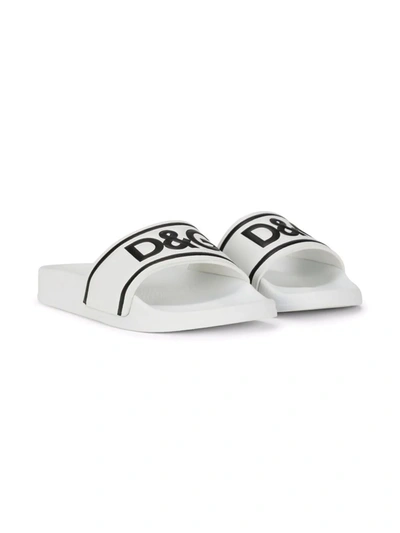 Dolce & Gabbana Boys Teen White Leather Sliders