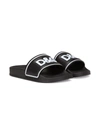 Dolce & Gabbana Boys Black Leather Logo Sliders In Black