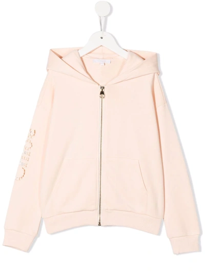 Chloé Kids' Embroidered-logo Cotton Hoodie In Pink & Purple