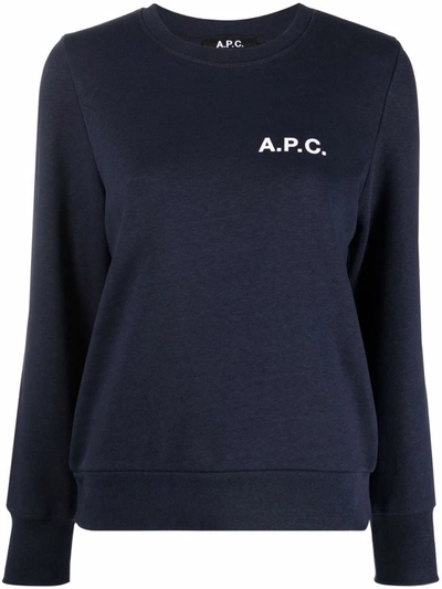 Apc Logo-print Cotton Sweatshirt In Blue