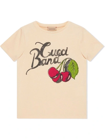 Gucci Kids' 樱桃印花t恤 In Sweet Cream/mc