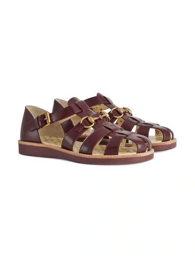 Gucci Kids' Multi Strap Leather Sandals In Brown