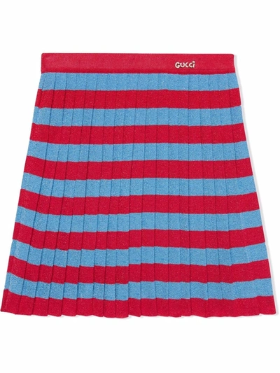 Gucci Kids Striped Print Lamé Skirt In Blue