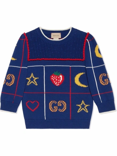 Gucci Kids' Children's Cotton Sweater With Intarsia In Blue