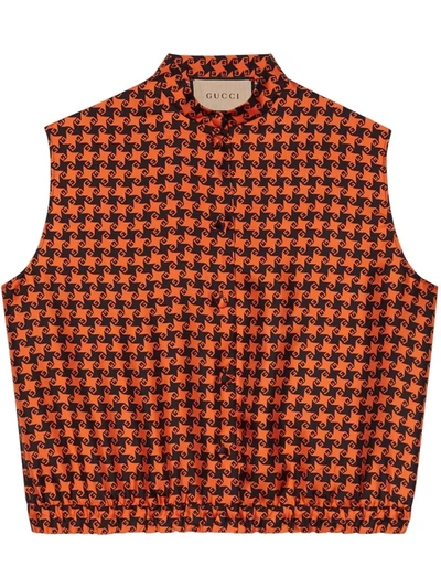 Gucci Houndstooth-pattern Sleeveless Top In Orange