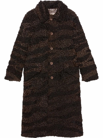 Gucci Shearling With Zebra Pattern Coat In Brown