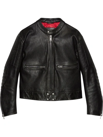 Gucci Leather Biker Jacket With 'you Got Good Taste' Print In Black