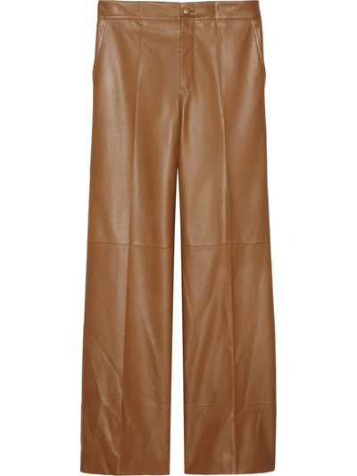 Gucci Leather Wide-leg Suit Trousers In Brown