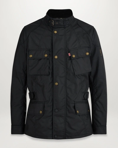 Belstaff Fieldmaster Waxed Buttoned Jacket In Black