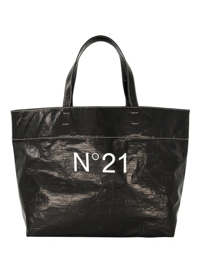 N°21 Kids' Logo Print Nylon Tote Bag In Black