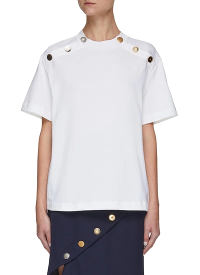 Alexander Mcqueen Button-embellished Branded Cotton Jersey T-shirt In White