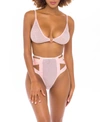 Oh La La Cheri Heart Mesh Bra & Cage Back Panty 2pc Lingerie Set In Crystal Rose