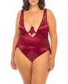 OH LA LA CHERI PLUS SIZE HIGH APEX LINGERIE TEDDY WITH DEEP PLUNGING NECKLINE AND LACE INSERTS