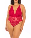 Oh La La Cheri Plus Size High Leg Galloon Lace Teddy With Multi-strap Back Detail In Red