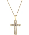 Macy's Diamond Baguette Cross Adjustable Pendant Necklace (1/5 Ct. T.w) In 10k White Or Yellow Gold In Yellow Gold