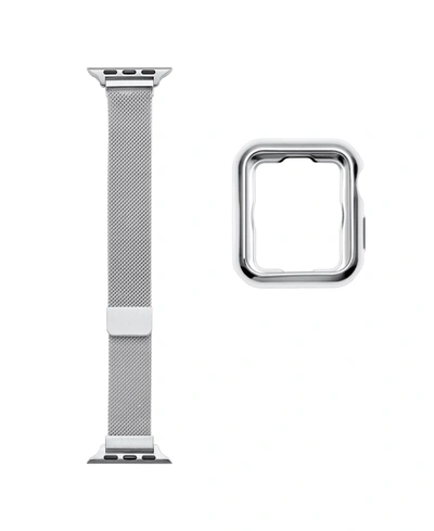 Posh Tech Infinity 2-piece Skinny Silver-tone Stainless Steel Alloy Loop Band And Bumper Set For Apple Watch,