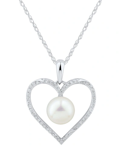Macy's Cultured Freshwater Pearl (7mm) & Diamond (1/7 Ct. T.w.) Heart 18" Pendant Necklace In 14k Gold (als In White Gold