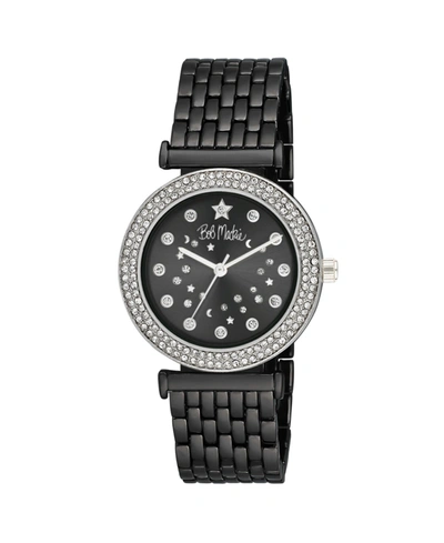 Bob Mackie Unisex Constellation Dial Double Crystal Bezel Black Base Metal Bracelet Watch 34mm