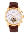 HERITOR AUTOMATIC ARTHUR GOLD CASE, GENUINE BROWN LEATHER WATCH 45MM