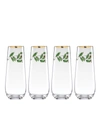 Lenox Holiday 4-piece Stemless Toasting Flutes In Clear Glass With Holly Leaves And Berrie