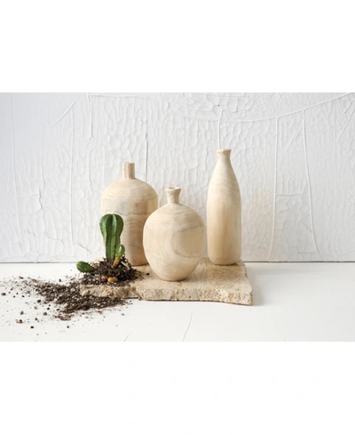 3r Studio Paulownia Wood Vases In Beige