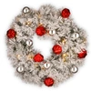 National Tree Company 24" Snowy Bristle Pine Wreaths With Red & Silver Ornaments & 50 Warm White Battery Operated Led Ligh In White