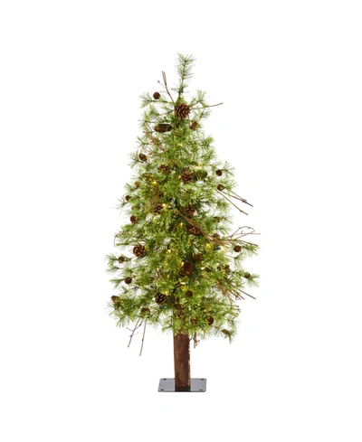 Nearly Natural Wyoming Alpine Artificial Christmas Tree With 50 Clear Multifunction Led Lights And Pine Cones On Na In Green