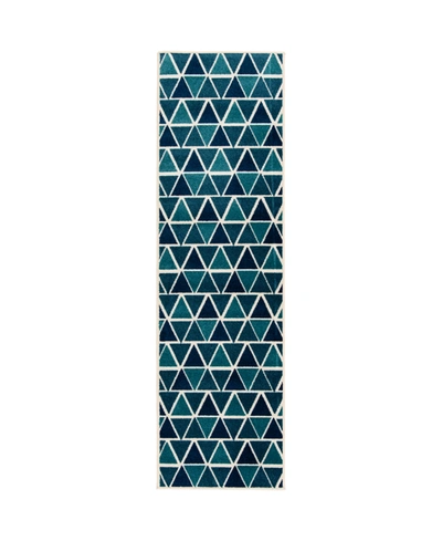 Portland Textiles Closeout!  Loggia Isoscelle 2'3" X 7'6" Runner Outdoor Area Rug In White,blue