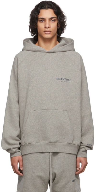 Essentials Grey Pullover Hoodie In Heather Oatmeal