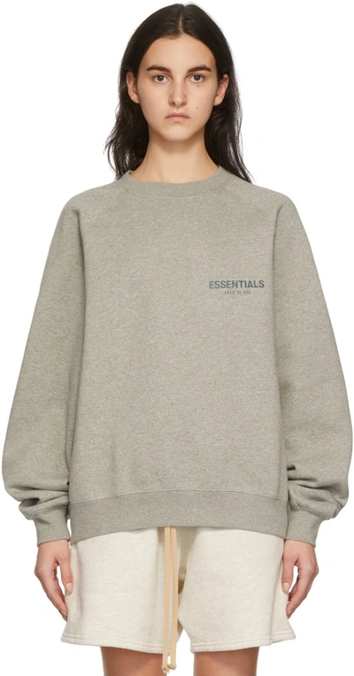 Essentials Grey Pullover Sweatshirt In Heather Oatmeal