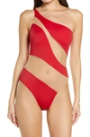 Norma Kamali Mio Snake Mesh One-shoulder One-piece Swimsuit In Red