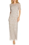 Adrianna Papell Beaded 3d Floral Gown In Neutral