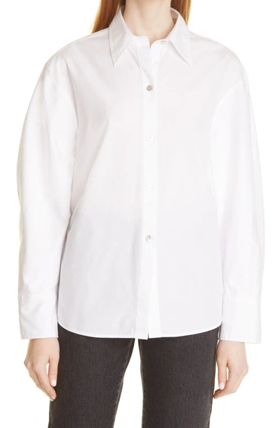 Vince Gathered Cotton-poplin Shirt In White