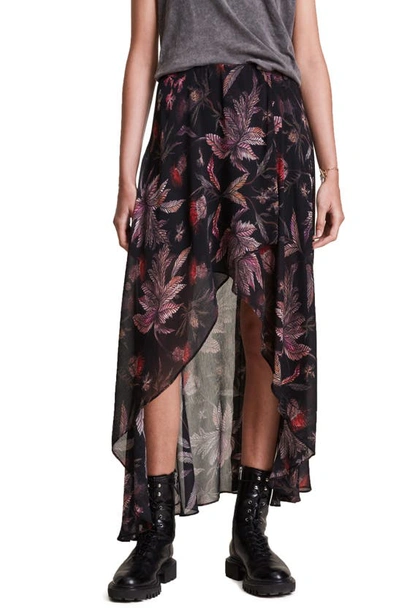 Allsaints Womens Black Slvina Harris Floral-print Woven Maxi Skirt 14
