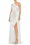 Mac Duggal One-shoulder Draped Satin Gown In White