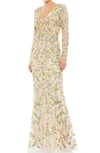 MAC DUGGAL FLORAL SEQUIN LONG SLEEVE TRUMPET GOWN