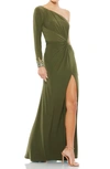 MAC DUGGAL ONE-SHOULDER LONG SLEEVE JERSEY GOWN