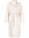 Yves Salomon Belted Shearling Coat In Neutrals