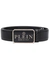 PHILIPP PLEIN LOGO-PLAQUE TEXTURED BELT