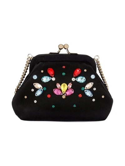 Dolce & Gabbana Kids' Gemstone-embellished Silk Shoulder Bag In Black