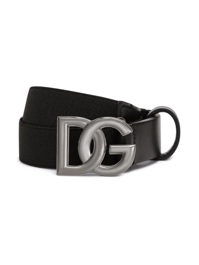 Dolce & Gabbana Kids' Logo-buckle Leather Belt In Black