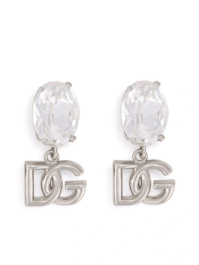 Dolce & Gabbana Crystal-embellished Logo Earrings In Silver
