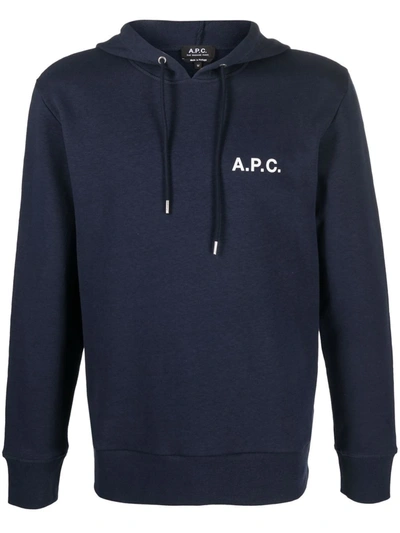 Apc Logo Print Hoodie In Blue