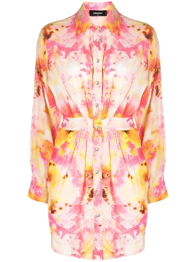 Dsquared2 Tie-dye Print Fitted-waist Shirt Dress In S Multicolor