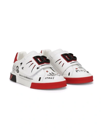 Dolce & Gabbana Kid's Dg Graffiti Logo Low-top Sneakers, Toddlers In White